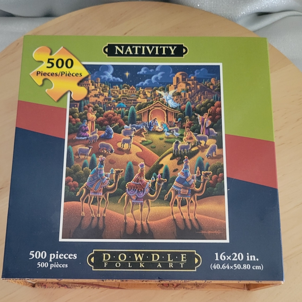Dowdle Folk Art Nativity 3 Kings Camels 500 PC Jigsaw Puzzle Made in USA